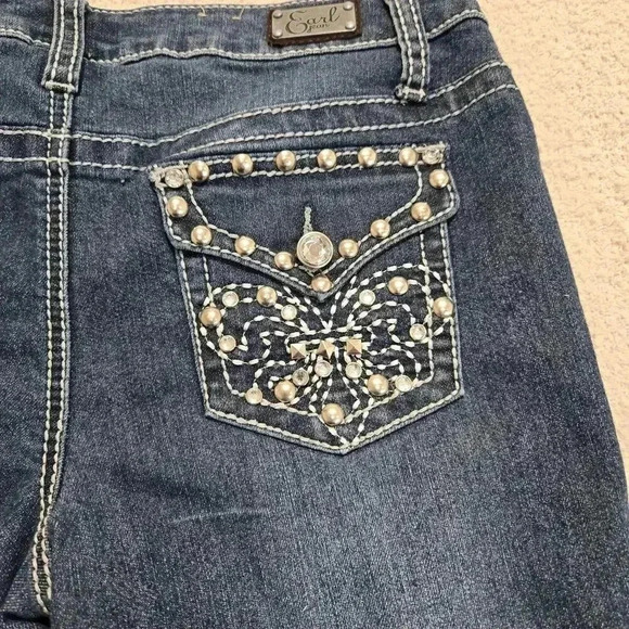 Earl Cropped Cuffed Straight leg Jeans Stud Rhinestone Embellished Women's 4 - Picture 8 of 13